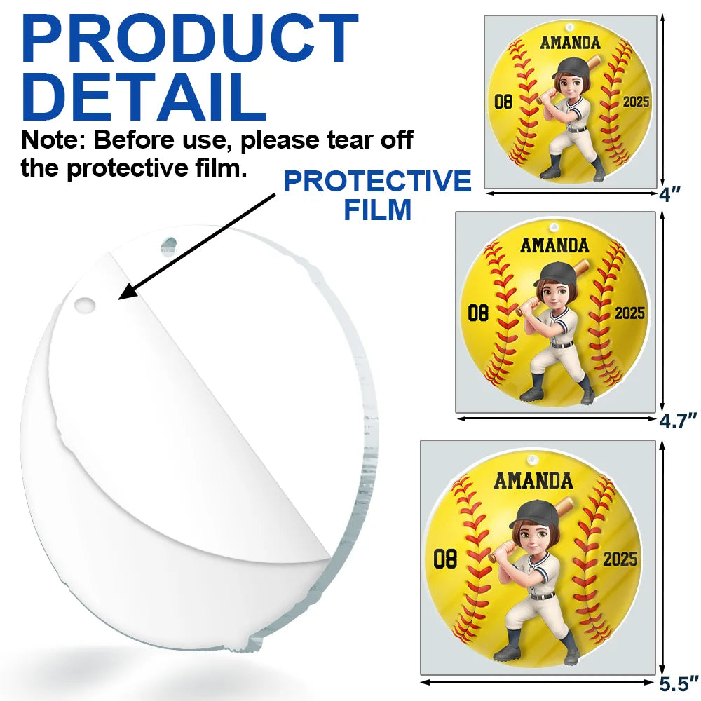 Gift For Yourself, Gift For Women, Gift For Men, Happy, Christmas - 3D Effect Baseball Softball Girl Boy - Personalized Custom Shaped Acrylic Ornament