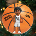 Family,Pet Lovers,Happy,Christmas - 3D Effect Basketball Girl Boy - Personalized Custom Shaped Acrylic Ornament