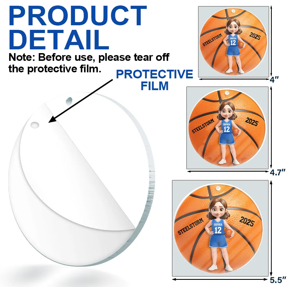 Family,Pet Lovers,Happy,Christmas - 3D Effect Basketball Girl Boy - Personalized Custom Shaped Acrylic Ornament