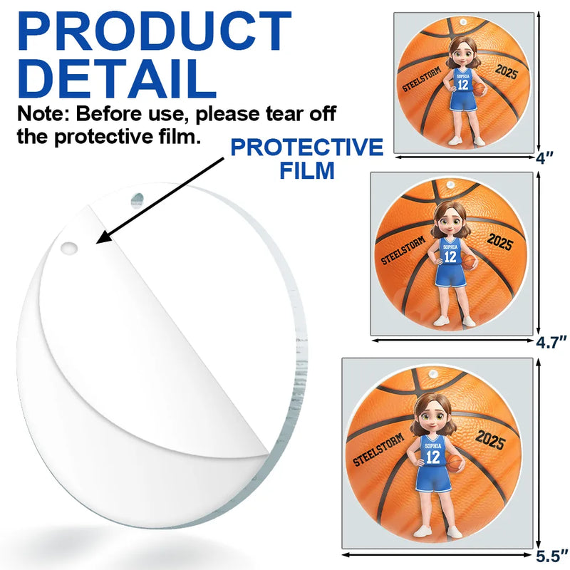 Family,Pet Lovers,Happy,Christmas - 3D Effect Basketball Girl Boy - Personalized Custom Shaped Acrylic Ornament