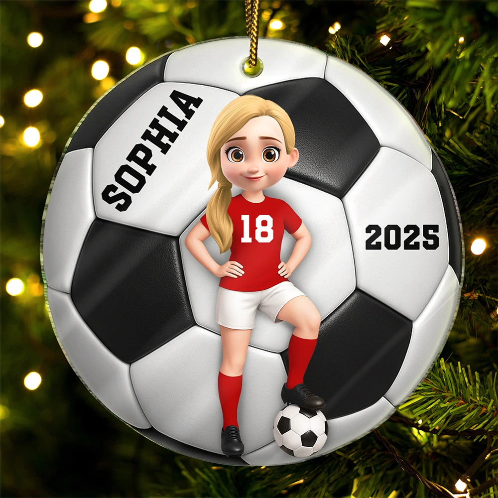 3D Effect Soccer Girl Boy - Personalized Custom Shaped Acrylic Ornament