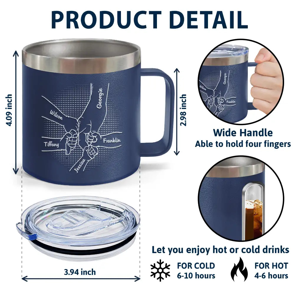 Hand In Hand, I Will Always Protect You - Personalized 14oz Stainless Steel Tumbler With Handle