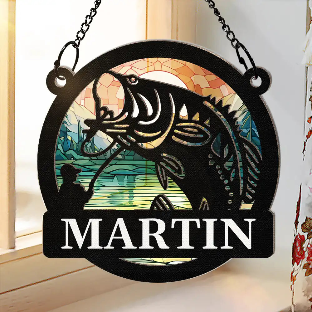 Bass Fishing - Personalized Window Hanging Suncatcher Ornament