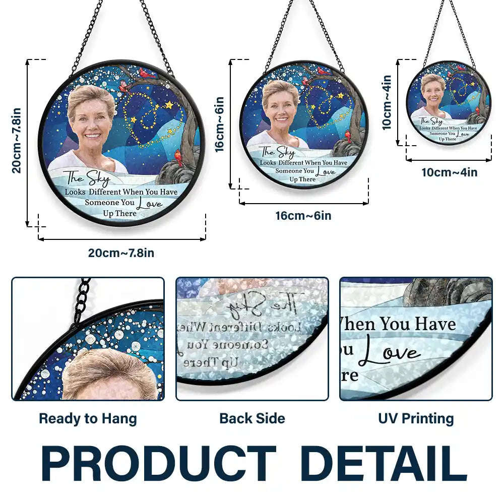 Sad, Family, Parents, Gift For Grandparents, Gift For Sibling, Memorial - Custom Photo The Sky Looks Different Memorial Family - Personalized Stained Glass Window Hanging Suncatcher