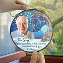 Sad, Family, Parents, Gift For Grandparents, Gift For Sibling, Memorial - Custom Photo The Sky Looks Different Memorial Family - Personalized Stained Glass Window Hanging Suncatcher
