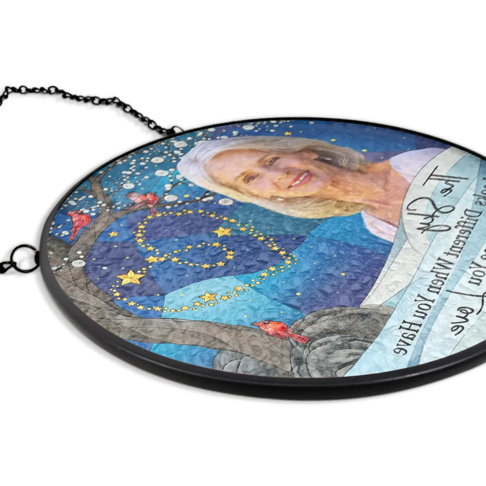 Sad, Family, Parents, Gift For Grandparents, Gift For Sibling, Memorial - Custom Photo The Sky Looks Different Memorial Family - Personalized Stained Glass Window Hanging Suncatcher
