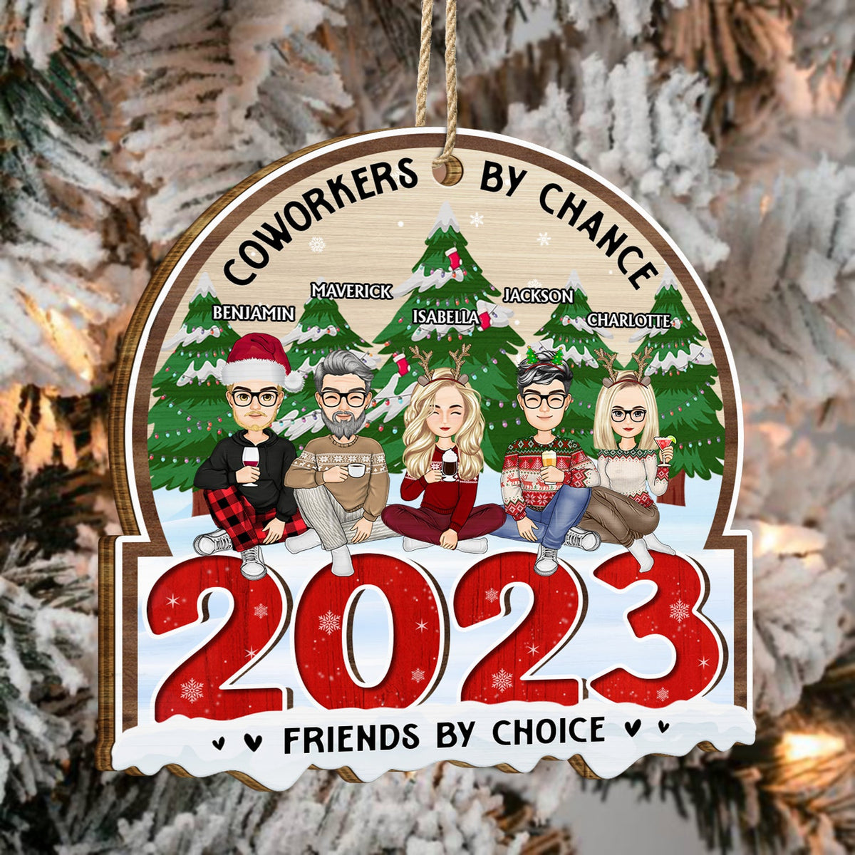 Christmas Colleagues 2023 Coworkers By Chance - Gift For Colleagues - Personalized Custom Shaped Wooden Ornament