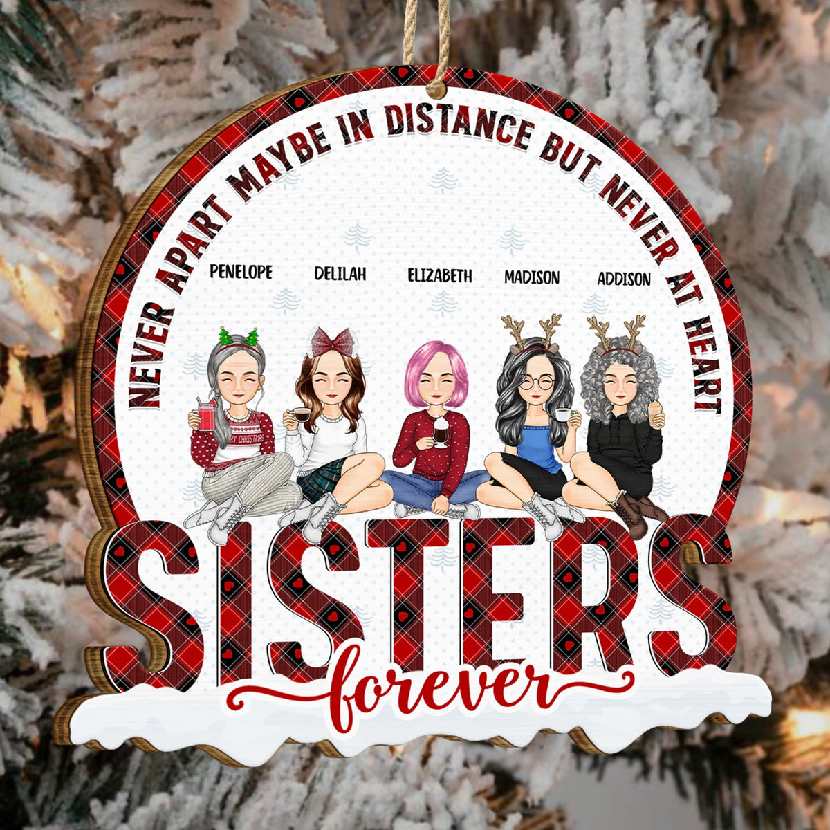 Christmas Siblings Never Apart - Gift For Sister, Siblings - Personalized Custom Shaped Wooden Ornament