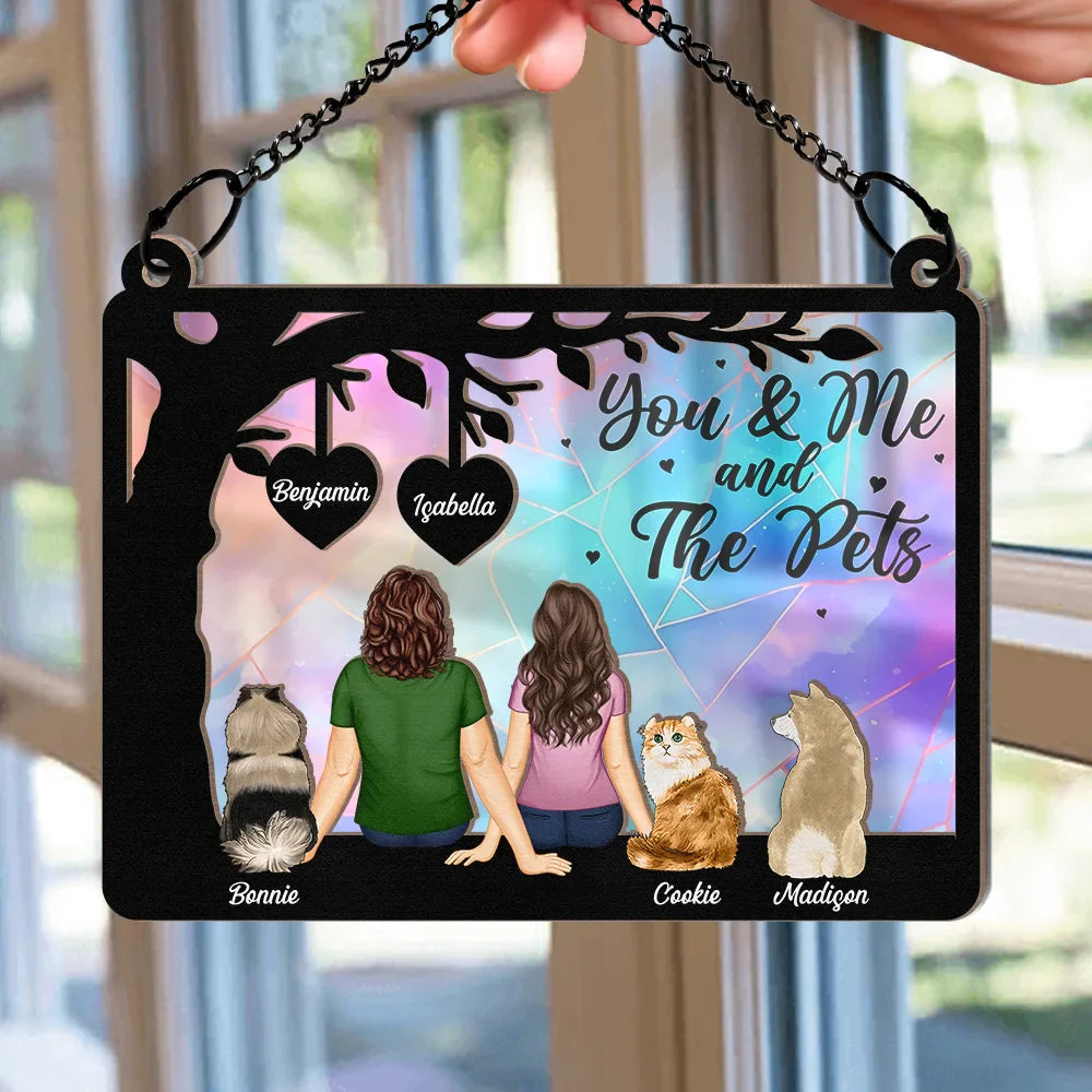 Gift For Couples, Pet Lovers, Pet Couple, Pet Mom, Pet Dad - Pet Couple You & Me And The Dogs - Personalized Window Hanging Suncatcher Ornament
