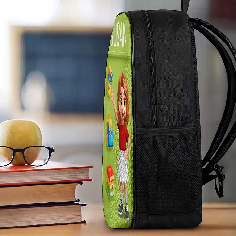 Adorable,Back To School,Gift For Kids,Vector - Adorable Kid Getting Ready For School - Personalized Kids Backpack