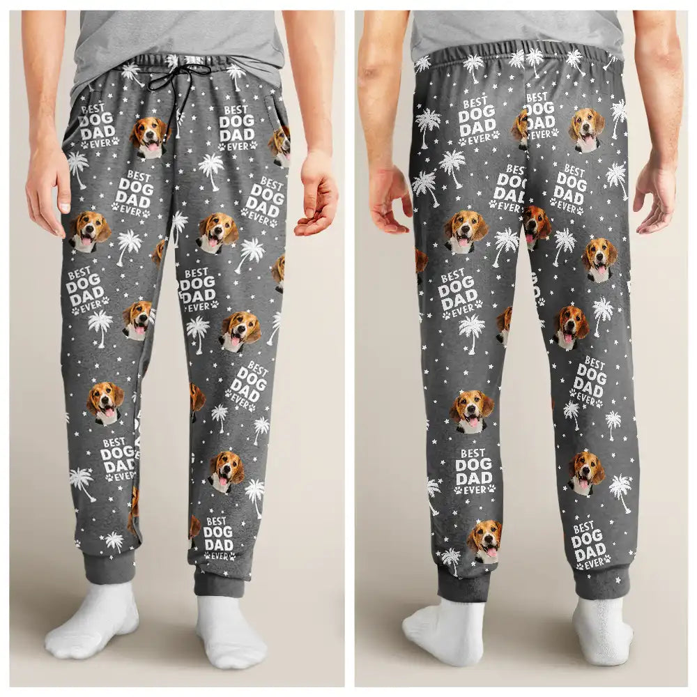 Custom Photo,Pet Lovers,Pet Mom,Pet Dad,Happy - Custom Photo Best Dog Cat Dad Mom Ever - Personalised Pyjama Bottoms