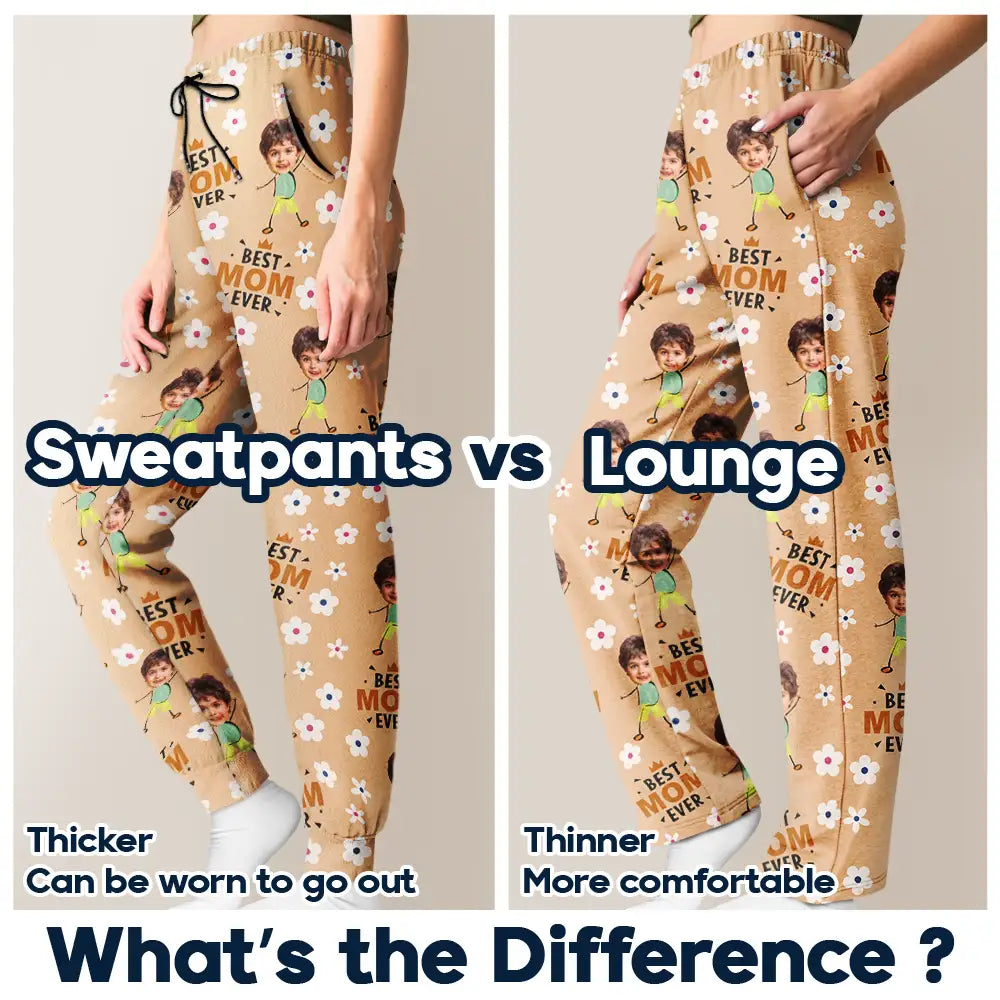 Custom Photo Best Mom Grandma Ever Cute Flower - Personalized Pajama Pants