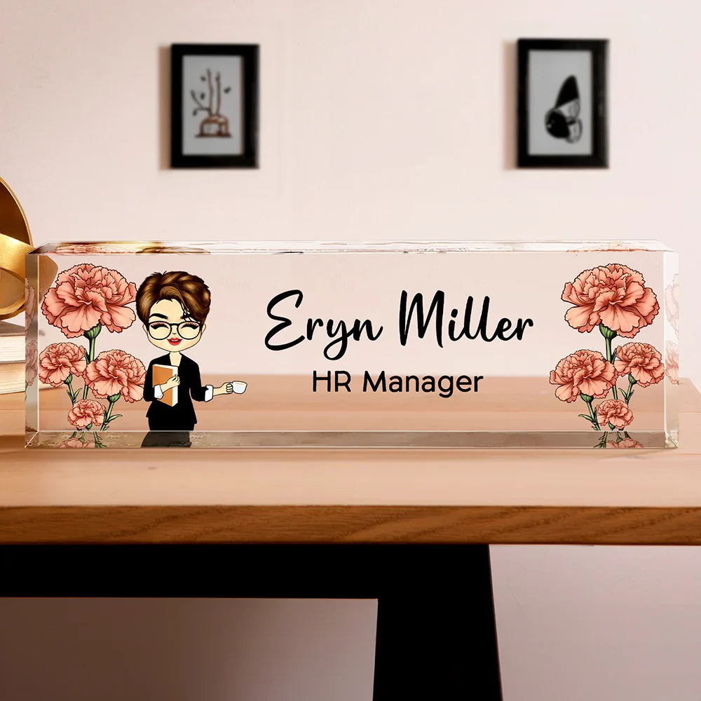 Birth Month Flower Man Woman Office - Personalized Desk Name Plate