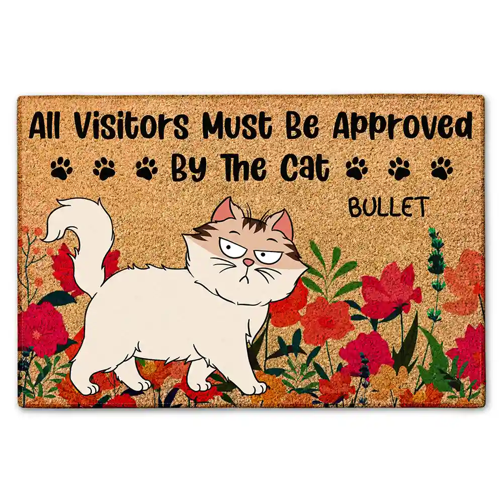 Pet Lovers, Cat Lovers, Cat Couple - All Visitors Must Be Approved By The Cats Flower Garden - Personalized Doormat