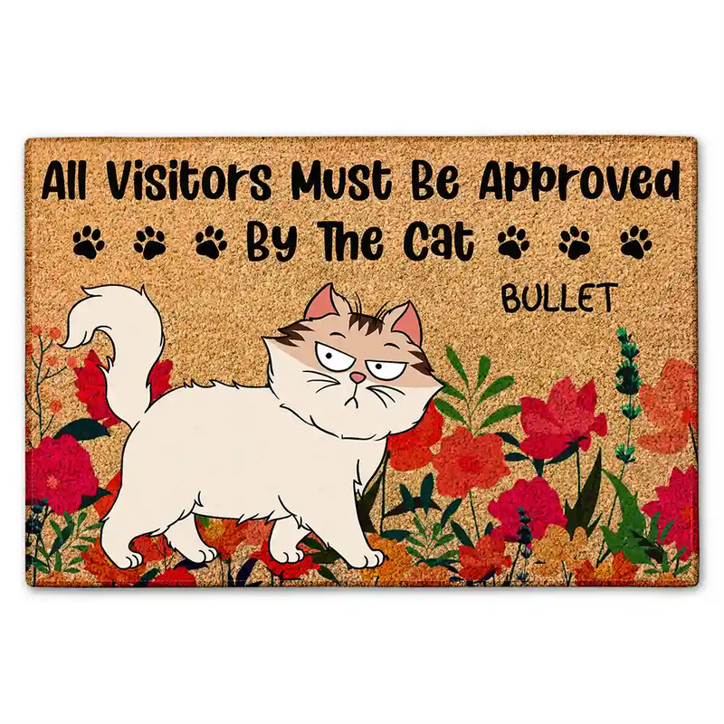 Pet Lovers, Cat Lovers, Cat Couple - All Visitors Must Be Approved By The Cats Flower Garden - Personalized Doormat