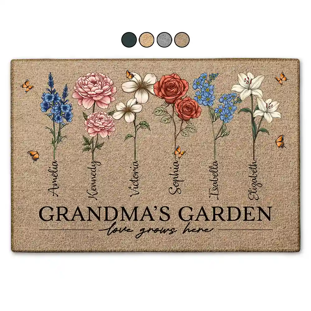 Gift For Grandma, Gift For Women, Gift For Mother - Grandma's Garden Birth Flowers - Personalized Doormat