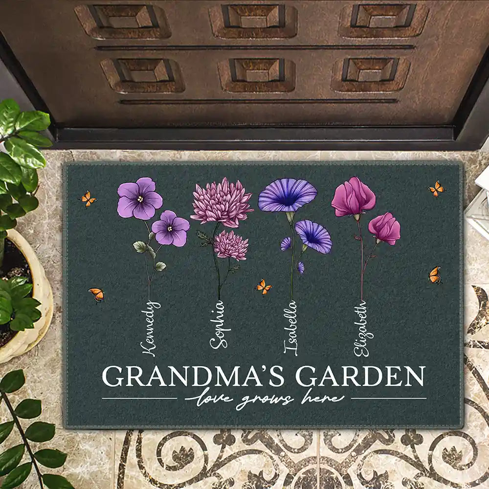 Gift For Grandma, Gift For Women, Gift For Mother - Grandma's Garden Birth Flowers - Personalized Doormat