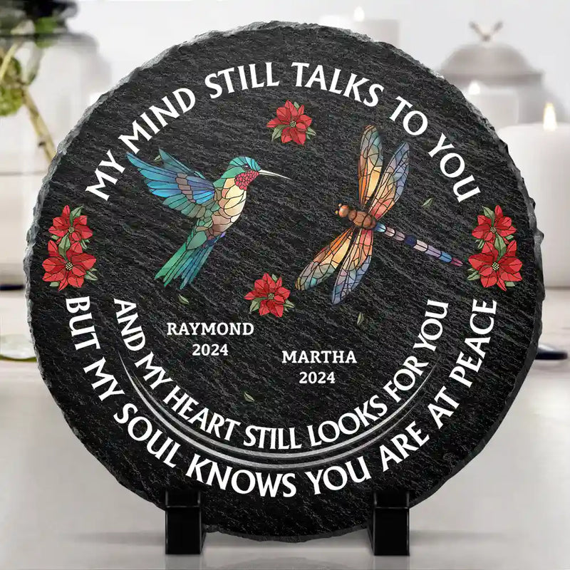 Memorial, Family, Gift For Yourself - Memorial My Mind Still Talks To You - Personalized Circle Memorial Garden Stone