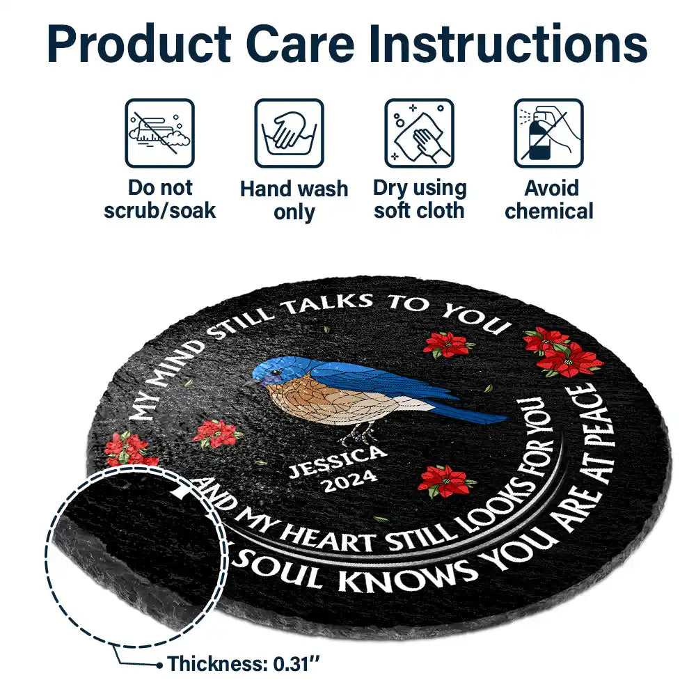 Memorial, Family, Gift For Yourself - Memorial My Mind Still Talks To You - Personalized Circle Memorial Garden Stone