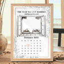 Custom Photo Pencil Drawing Couple The Year We Got Married Light Painting - Personalized Light Up Picture Frame