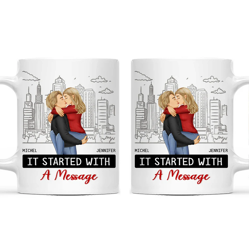 Christmas,Gift For Couples,Gift For Husband,Gift For Wife,Gift For Boyfriend,Gift For Girlfriend,Funny - It Started With A Message Couples - Personalized Mug