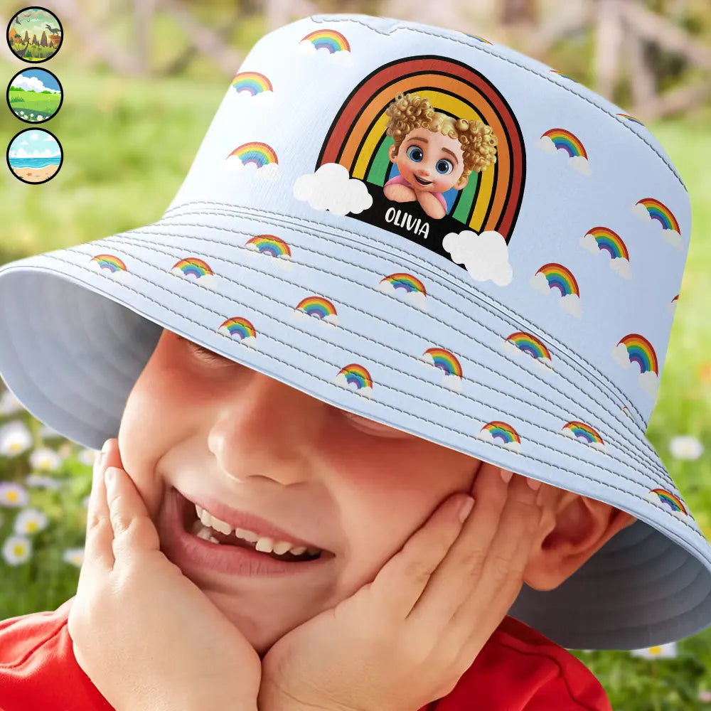 Baby Kid With Rainbow - Personalized Bucket Hat