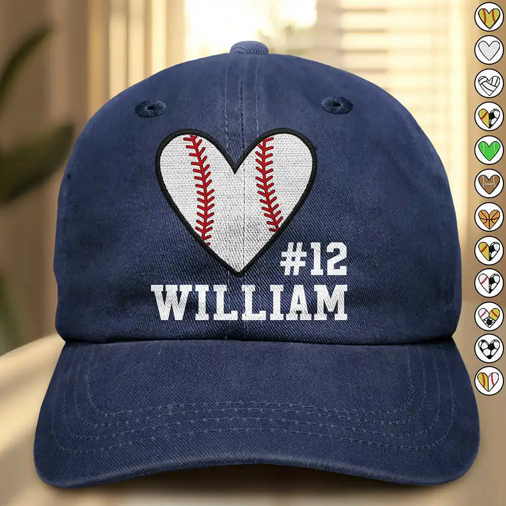 Baseball Softball Basketball Heart Sports - Personalized Vintage Washed Denim Cap