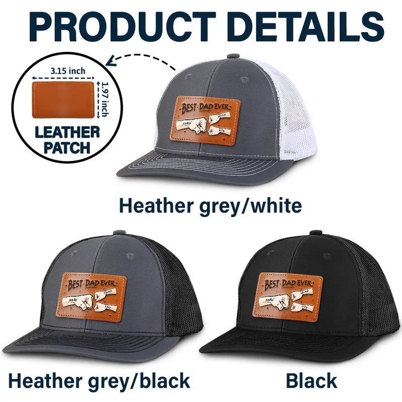 Gift For Father,Gift For Grandpa,Happy - Best Dad Grandpa Hand Punch Side View - Personalized Leather Patch Hat
