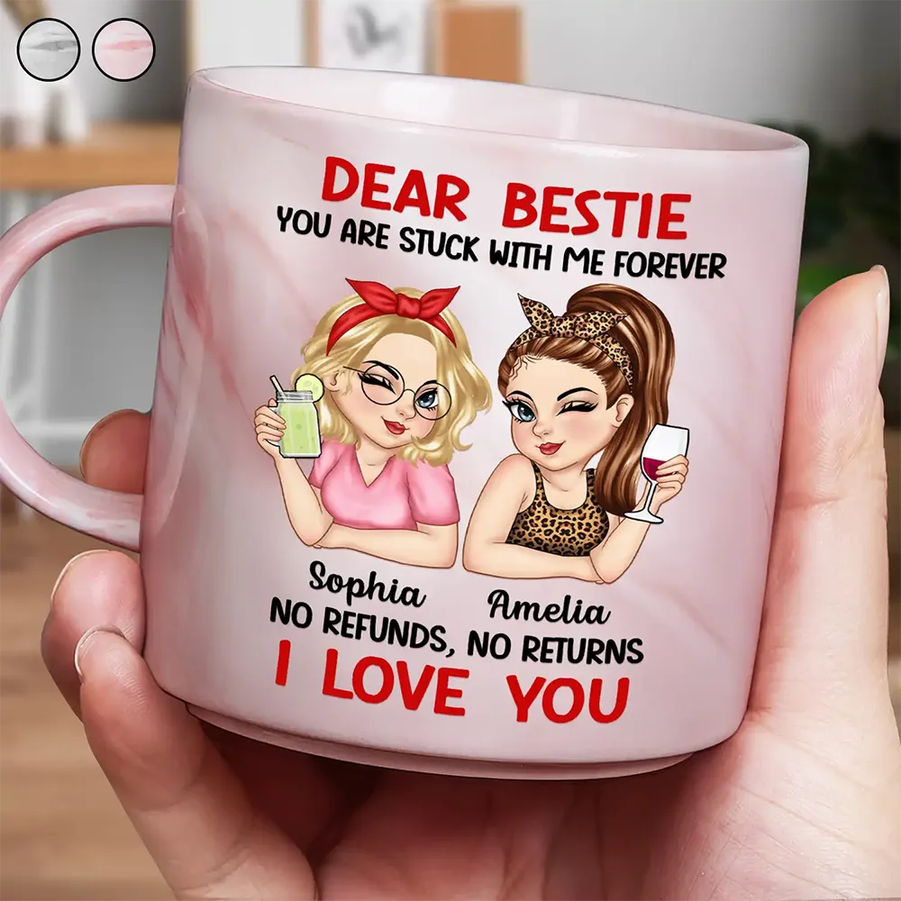Gift For Bestie, Gift For Women, Top Market, Happy - Bestie You Are Stuck With Me Forever - Personalized Marble Mug