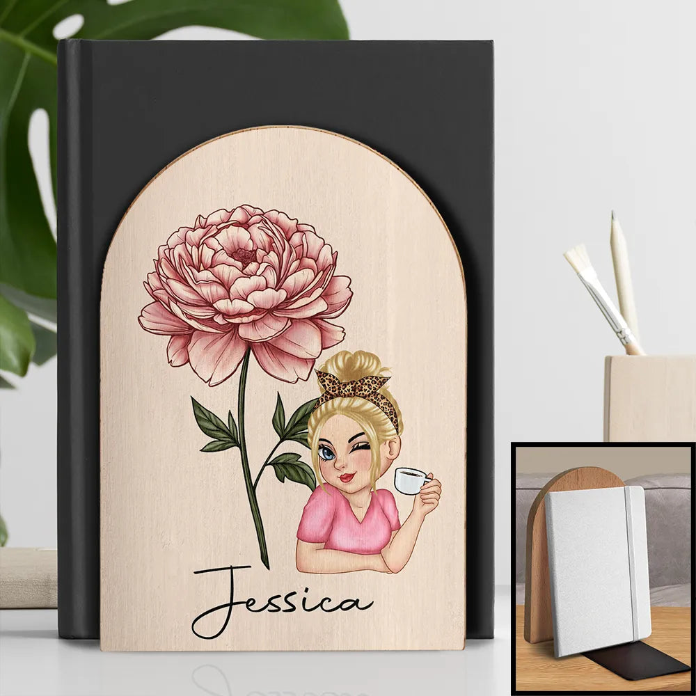 Birth Month Flowers Girl Bloom Where You're Planted - Personalized Wood Book Ends