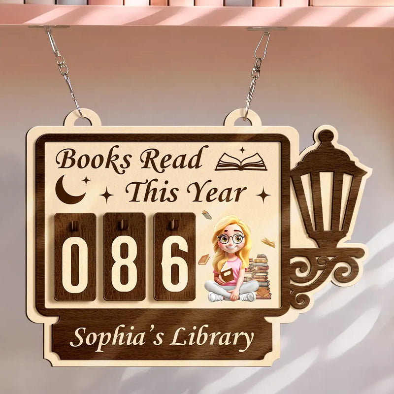 Reading, Gift For Yourself, Gift For Women, Happy - Books Read This Year 3D Effect Reading Girl - Personalized Hanging Tracker Sign