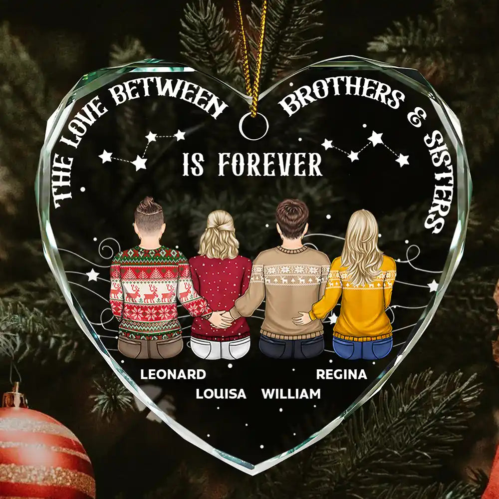 Family, Gift For Sibling, Gift For Sisters, Gift For Bestie, Gift For Brothers, Cousin, Love, Long Distance, Christmas, Top Market - Brother Sister Forever Linked Together - Personalized Heart Shaped Glass Ornament