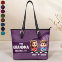 Gift For Mother,Gift For Grandma,Love,Gift For Wife - Cartoon Kid This Grandma Belongs To - Personalized Leather Tote Bag