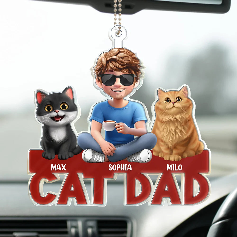 Cat Lovers,Pet Lovers,Cat Dad,Cat Mom - Cat Mom Cat Dad - Personalized Acrylic Car Hanger