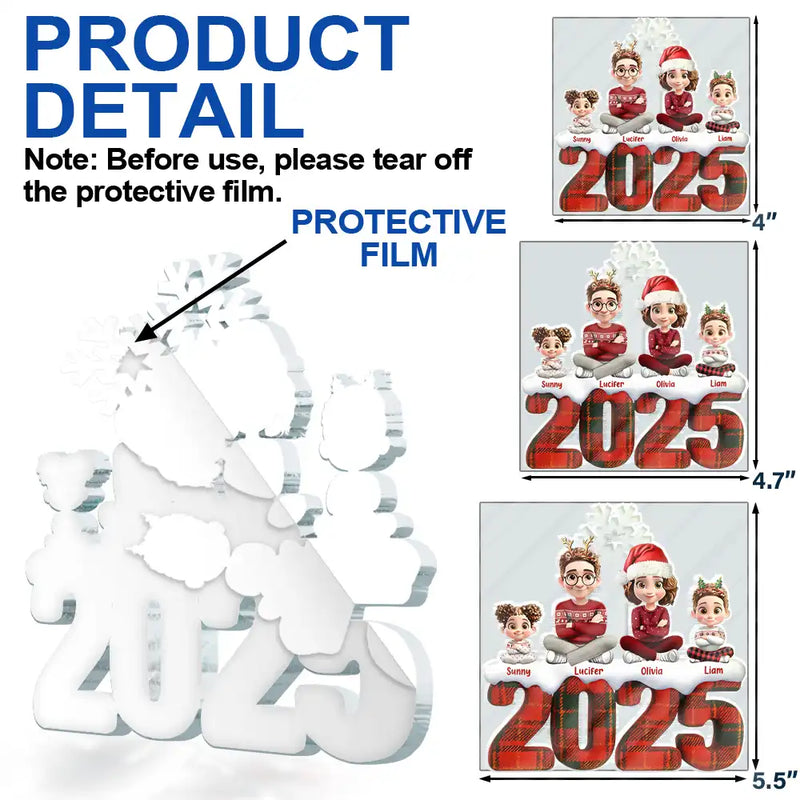 Family,Happy,Christmas - Christmas Upholstery Tartan Plaid Pattern Family 3D Effect - Personalized Custom Shaped Acrylic Ornament