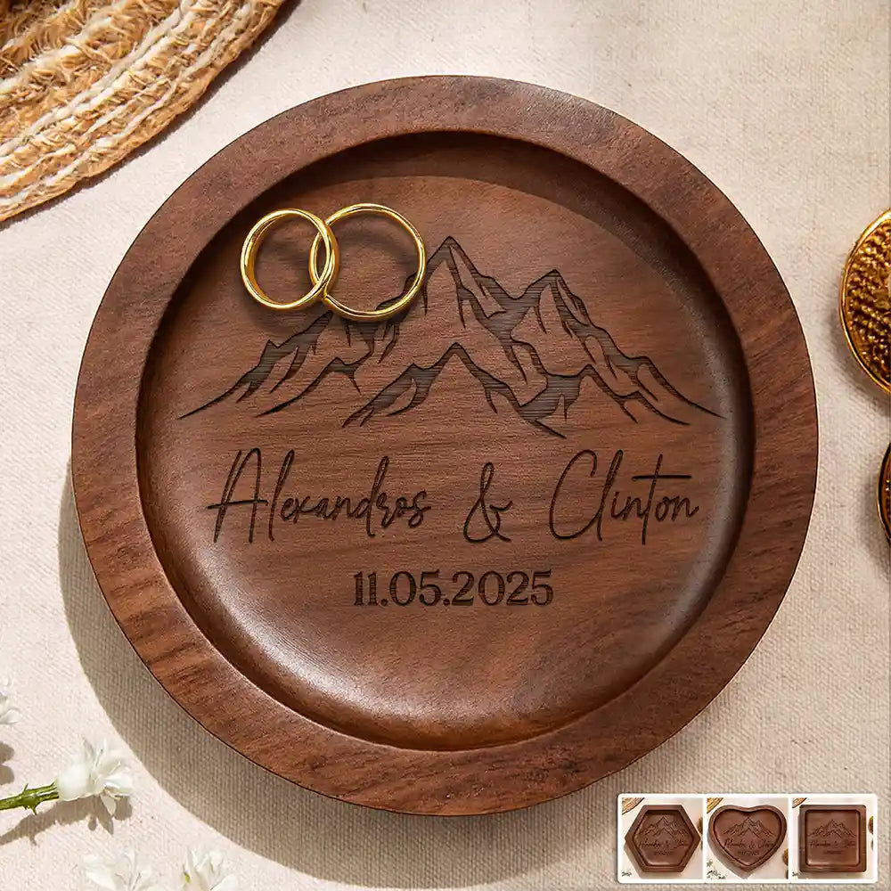Couple Anniversary Gift - Personalized Wood Ring Dish
