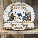 Gift For Couples, Gift For Husband, Gift For Wife, Gift For Boyfriend, Gift For Girlfriend, Poolside, Patio, Happy - Couple Pool & Patio Sipping Chilling - Personalized Custom Shaped Metal Sign