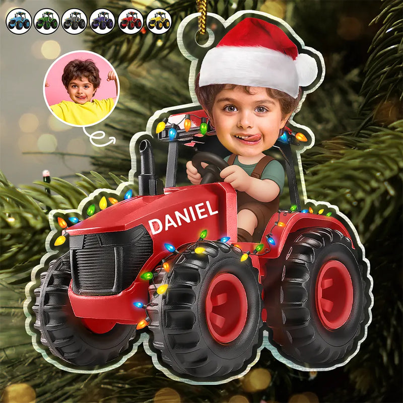 Farm,Christmas,Gift For Kids,Custom Photo - Custom Photo 3D Effect Tractor Farmer - Personalized Custom Shaped Acrylic Ornament