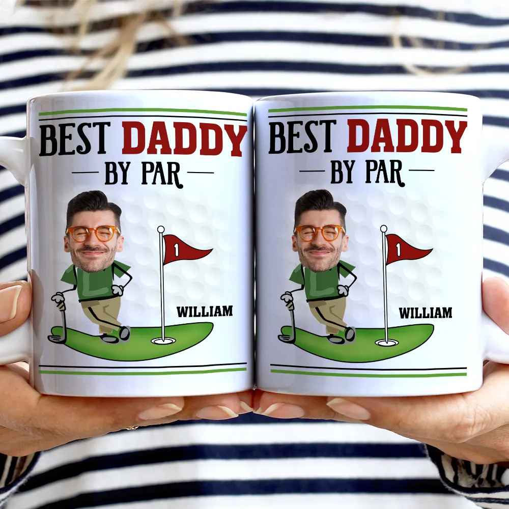 Gift For Father,Dad's Hobby,Sport Dad,Golf - Custom Photo Best Dad By Par - Personalized White Edge-to-Edge Mug