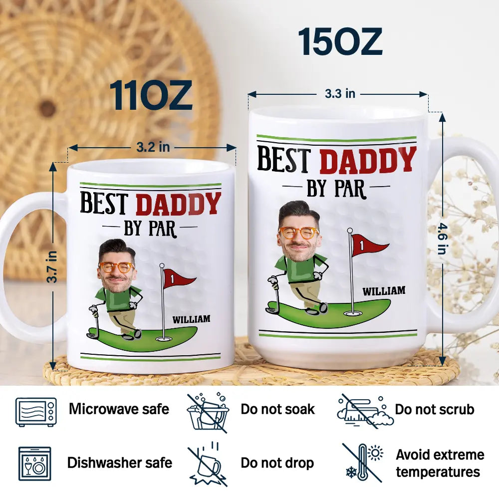 Gift For Father,Dad's Hobby,Sport Dad,Golf - Custom Photo Best Dad By Par - Personalized White Edge-to-Edge Mug
