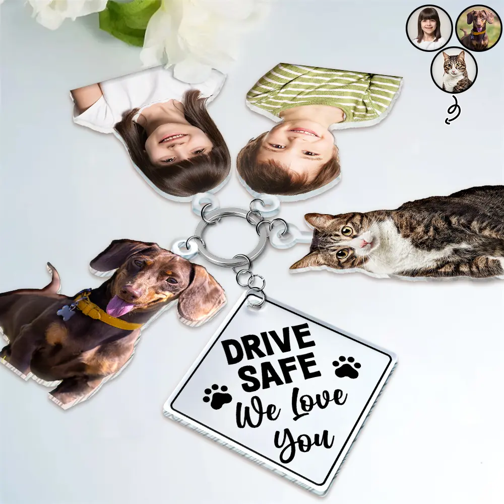 Custom Photo Drive Safe I Love You - Personalized Acrylic Tag Keychain
