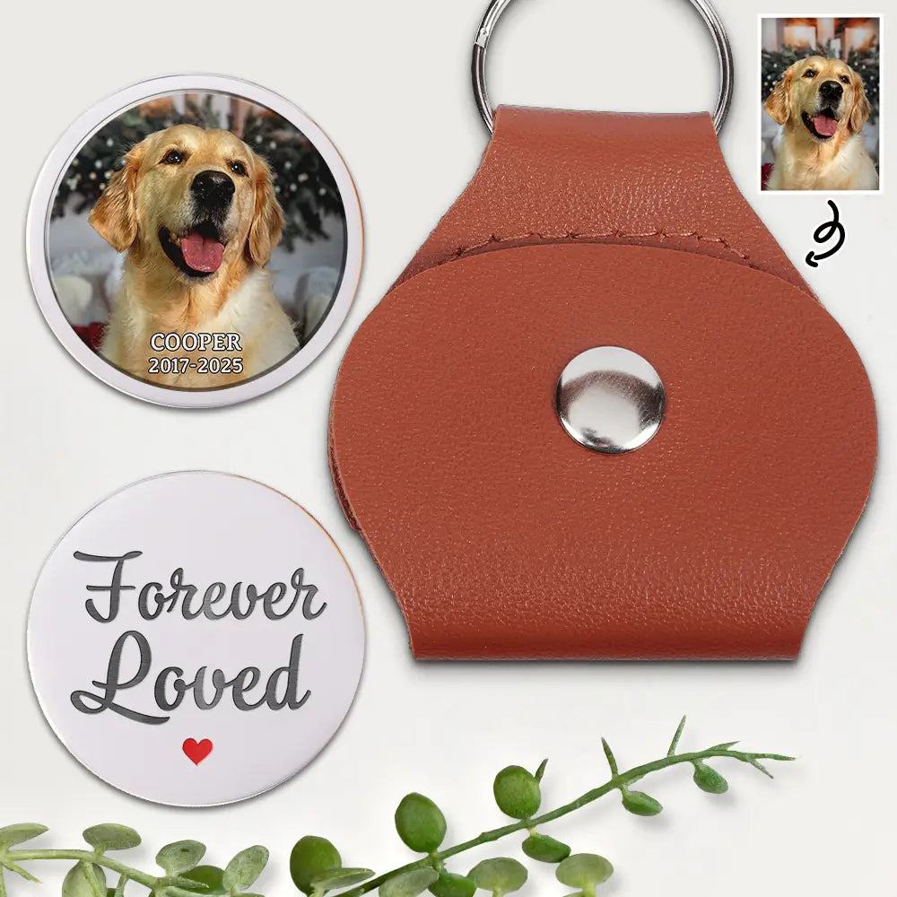 Custom Photo Forever Loved Memorial Dog Cat - Personalized Leather Pocket Hug