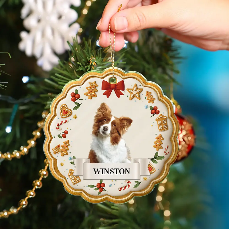 Happy,Christmas,Pet Lovers,Custom Photo - Custom Photo Lovely Pet Face Gingerbread - Personalized Custom Shaped Acrylic Ornament