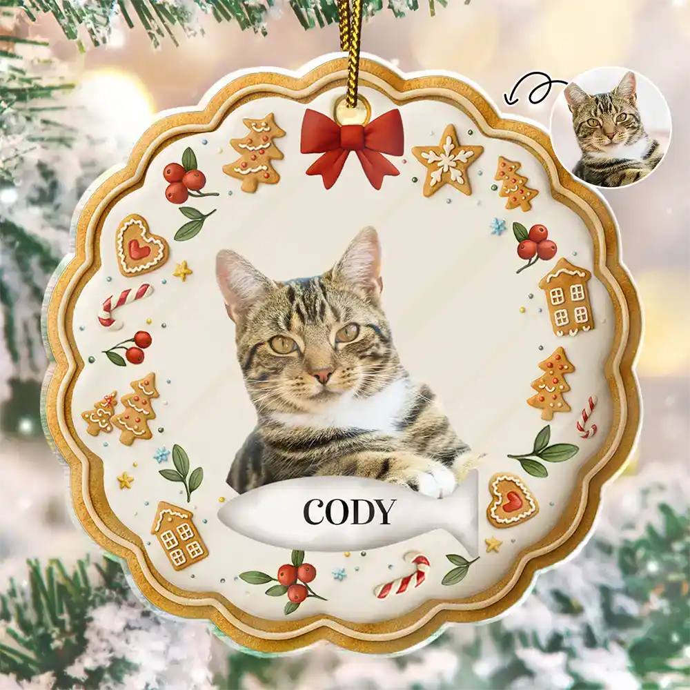 Happy,Christmas,Pet Lovers,Custom Photo - Custom Photo Lovely Pet Face Gingerbread - Personalized Custom Shaped Acrylic Ornament
