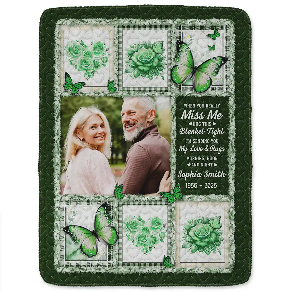 Family, Custom Photo, Memorial, Sad, Gift For Women, Christmas - Custom Photo Memorial Butterfly When You Really Miss Me Hug This Blanket - Personalized Fleece Blanket, Sherpa Blanket
