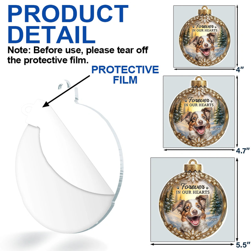 Memorial,Sad,Gift For Women,Gift For Men,Pet Lovers,Pet Mom,Pet Dad,Pet Couple,Cat Lovers,Cat Mom,Cat Dad,Cat Couple,Dog Lovers,Dog Mom,Dog Dad,Dog Couple,Top Market,Christmas - Custom Photo Memorial Christmas Forever In My Heart - Personalized Custom Shaped Acrylic Ornament