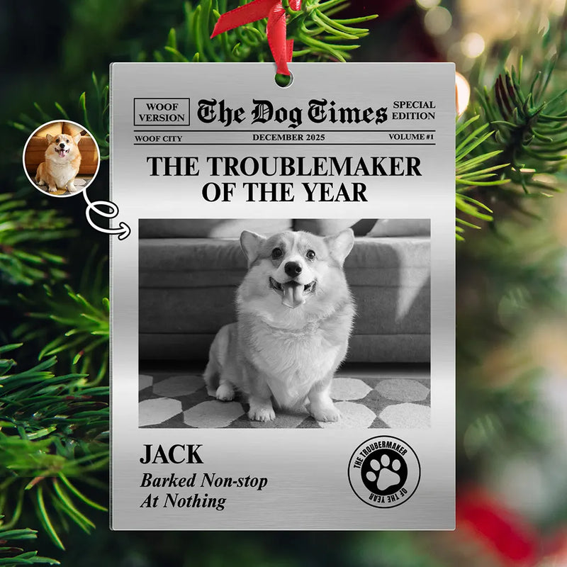 Pet Lovers,Christmas,Funny,Custom Photo - Custom Photo The Dog Times, The Meow Times - Personalized Metal Ornament