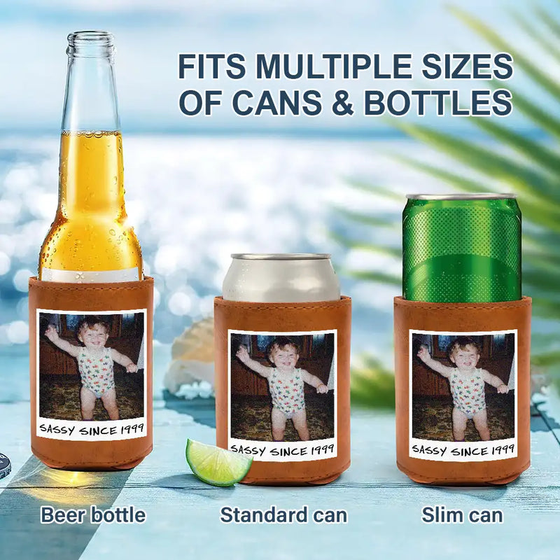 Gift For Yourself - Custom Photo Vintage Since, Party Favors - Personalized Leather Can Cooler