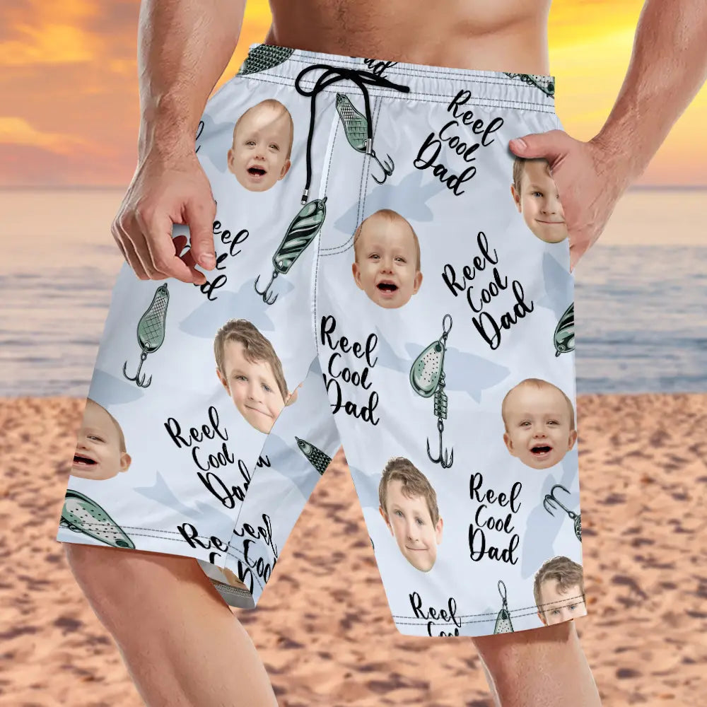 Custom Photo Reel Cool Dad - Personalized Unisex Beach Shorts
