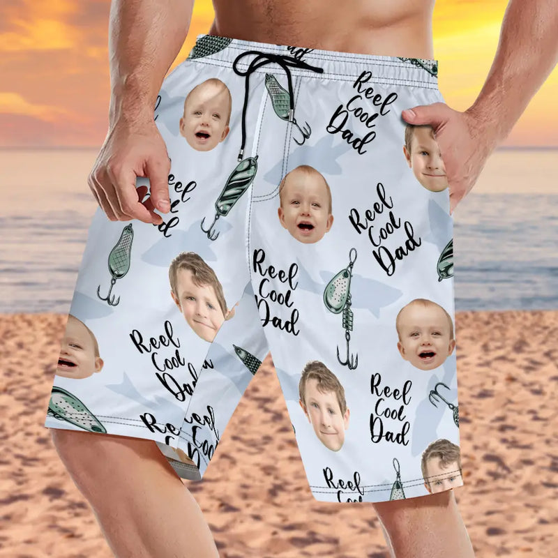 Custom Photo Reel Cool Dad - Personalized Unisex Beach Shorts